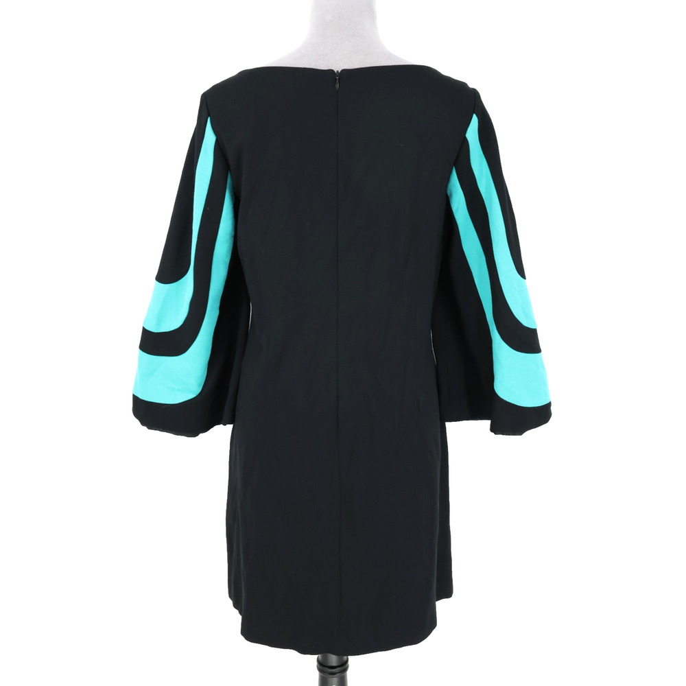 Trina Turk Dress Women Small Hijinx Black Green Mod Bell Sleeve Sheath Knit - Picture 2 of 15
